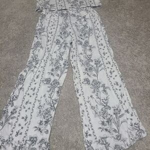 Joie 100% Linen Floral Matching Set XL Wide Leg Pants Sleeveless Top Resort